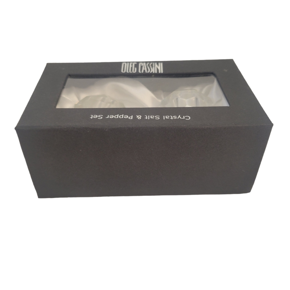 Oleg Cassini Clear Crystal Salt & Pepper Shakers New in Box